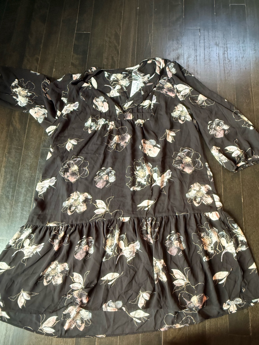 Women's Black Floral Tiered Dress